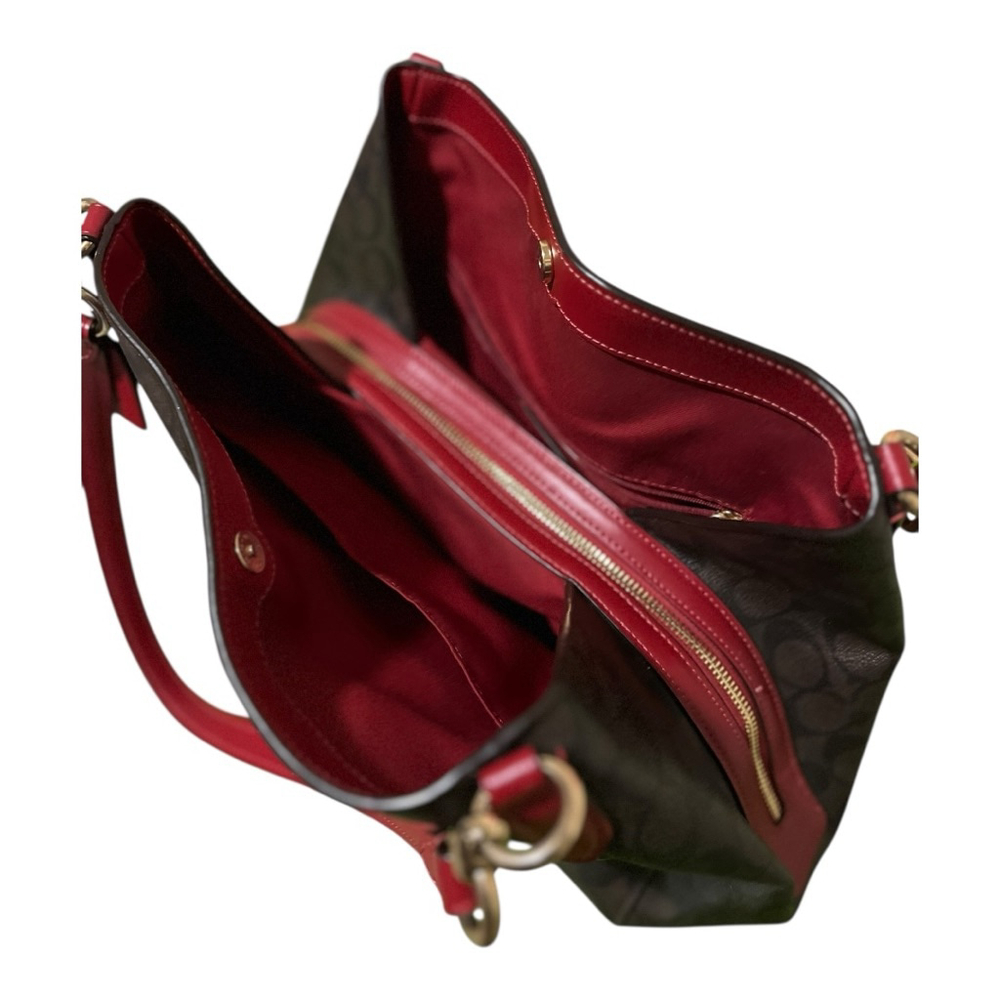 Women's Coach Brown Monogram Red Trim Shoulder Bag One Size - Picture 4 of 11